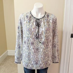 Ann Taylor white pastel print long sleeve blouse.